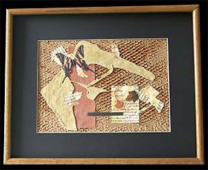 Leather, Paper, Cloth is an original collage by Louise Steinbach. This is an abstract brown, beige, and black design.