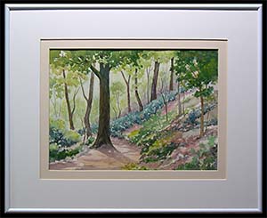 Midwestern Spring is an original watercolor painting by L K Steinbach. This landscape puts you in the woods amongst the green trees.